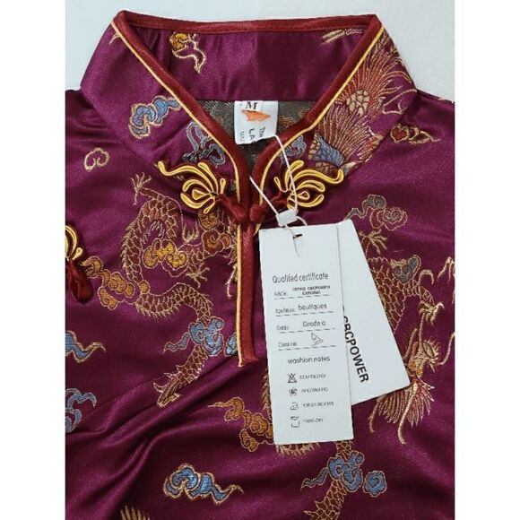 🐉 Mandarin Collar Cheongsam Chinese Dragon Print Side Slits Qipao Dress S NEW - Picture 9 of 16